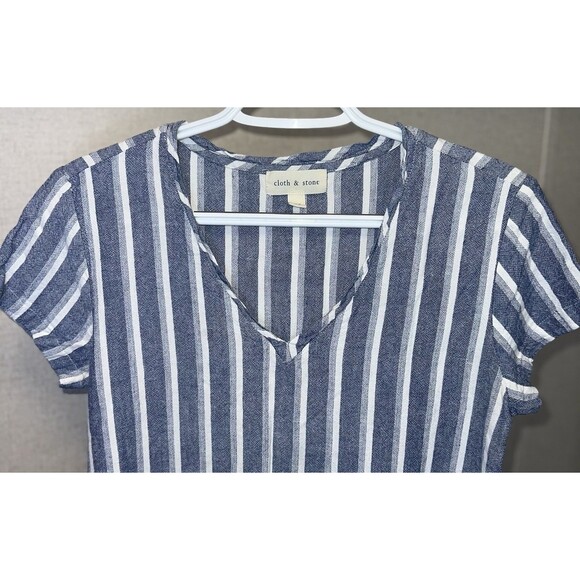 Cloth & Stone Blue Size XS Striped V-Neck Short Sleeve Dress - Picture 3 of 4